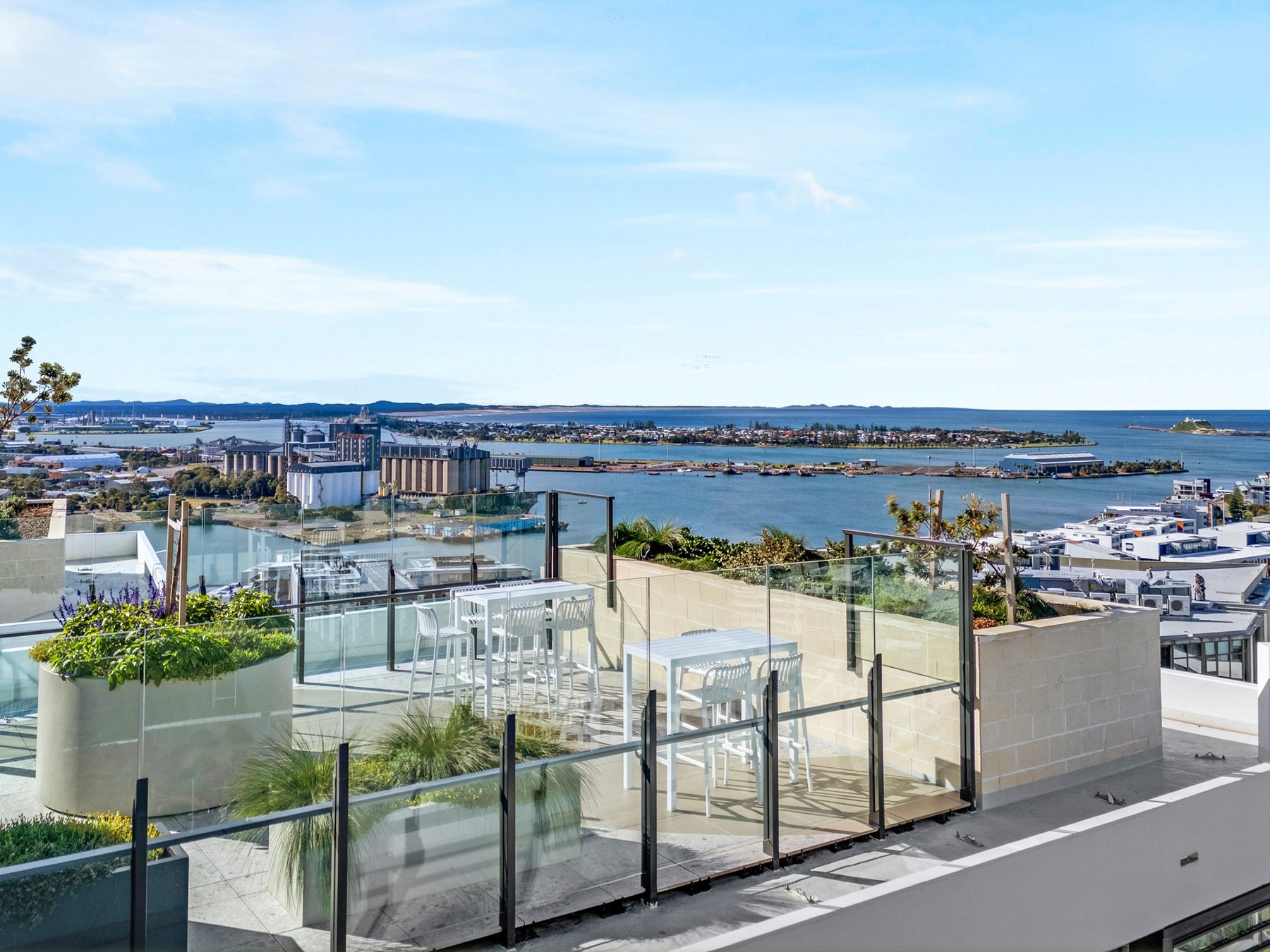 Rooftop harbour view from Newcastle property
